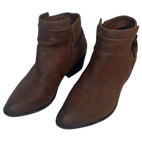 Madden Girl Women's Hunttz Boot Size 7M Ankle Bootie Stacked Heel Side Zip Brown - Picture 4 of 11